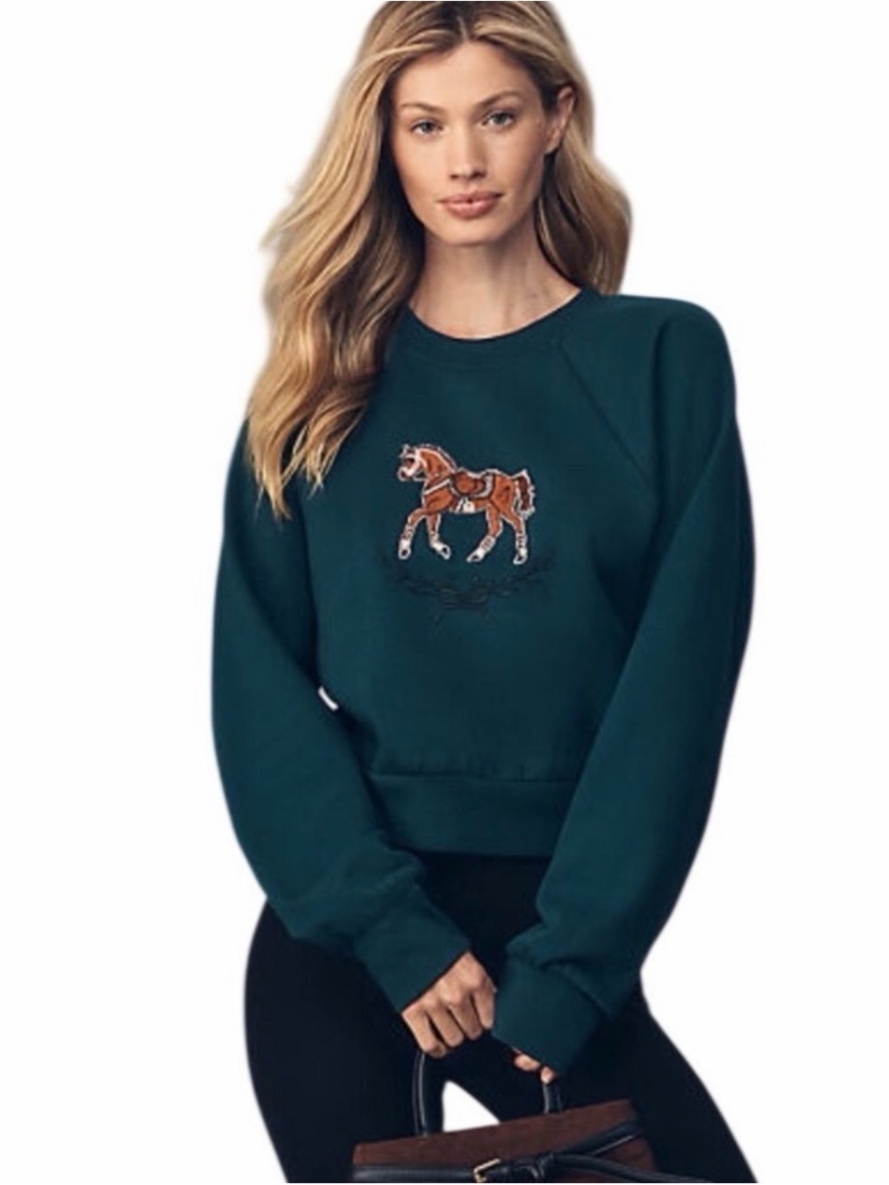 Maeve by Anthropologie Embroidered Horse Crewneck Sweatshirt - Deep Teal